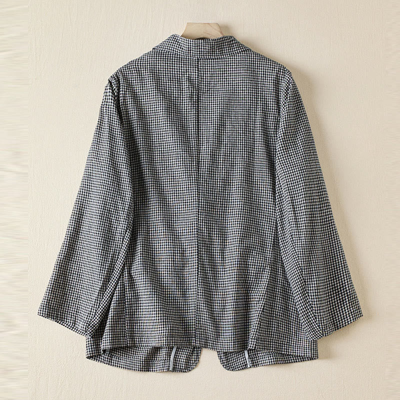 Buddha Stones Commute Plaid Pattern Women's Cotton Lapel Long Sleeve Jacket With Pockets - image 1