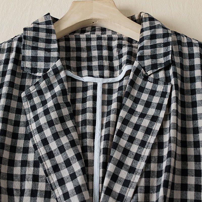 Buddha Stones Commute Plaid Pattern Women's Cotton Lapel Long Sleeve Jacket With Pockets - image 11
