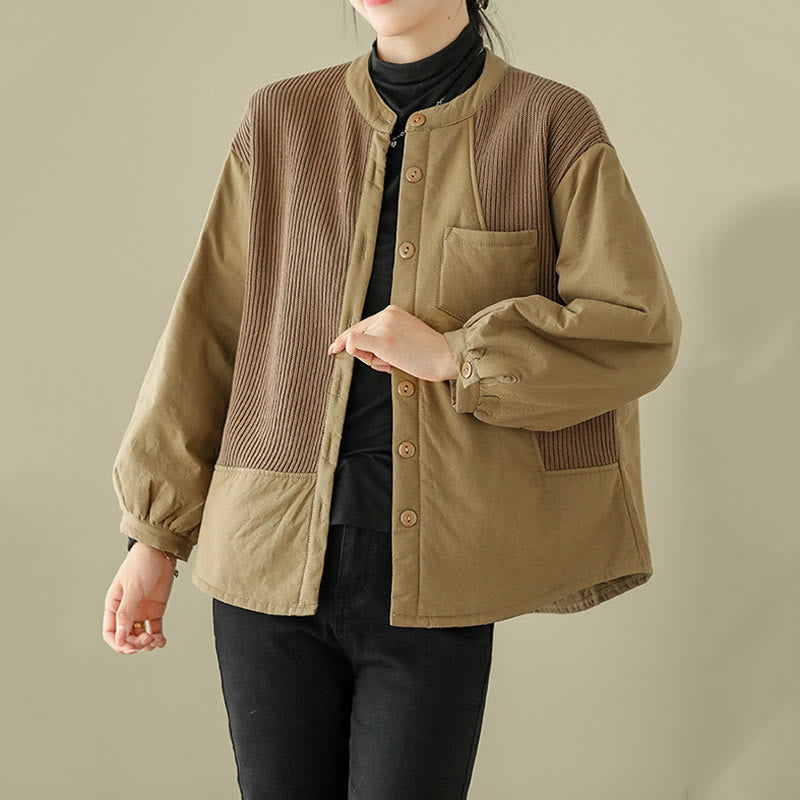 Buddha Stones Commute Plain Patchwork Design Women's Cotton Long Sleeve Jacket With Pocket - image 2