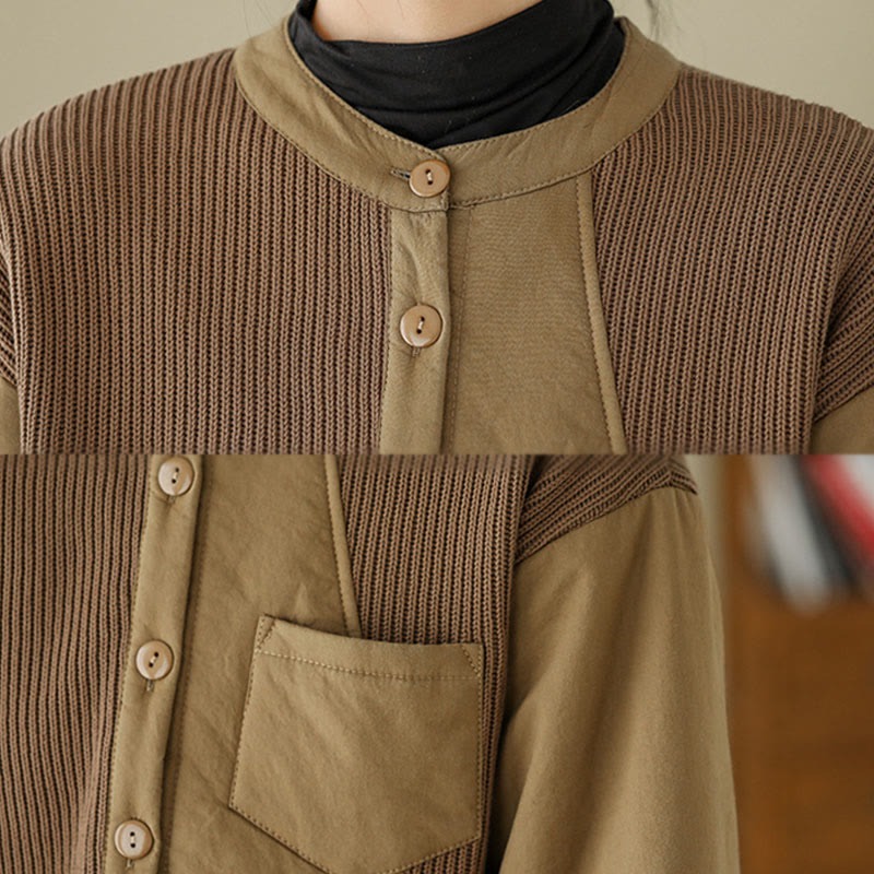 Buddha Stones Commute Plain Patchwork Design Women's Cotton Long Sleeve Jacket With Pocket - image 6