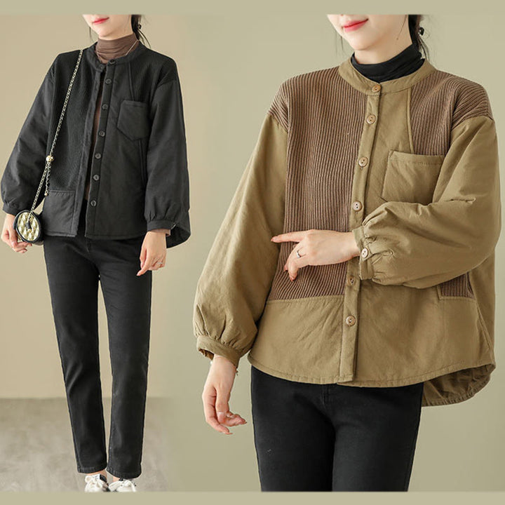 Buddha Stones Commute Plain Patchwork Design Women's Cotton Long Sleeve Jacket With Pocket - image 15