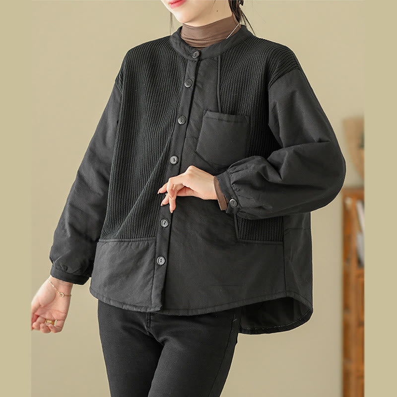 Buddha Stones Commute Plain Patchwork Design Women's Cotton Long Sleeve Jacket With Pocket - image 11