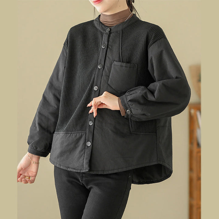 Buddha Stones Commute Plain Patchwork Design Women's Cotton Long Sleeve Jacket With Pocket - image 11