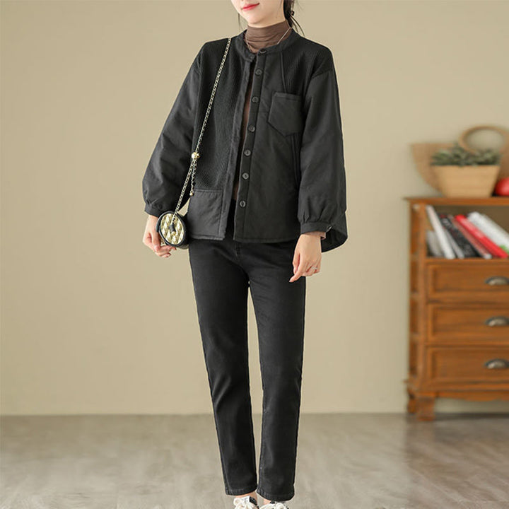 Buddha Stones Commute Plain Patchwork Design Women's Cotton Long Sleeve Jacket With Pocket - image 14