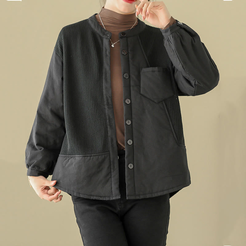 Buddha Stones Commute Plain Patchwork Design Women's Cotton Long Sleeve Jacket With Pocket - image 12