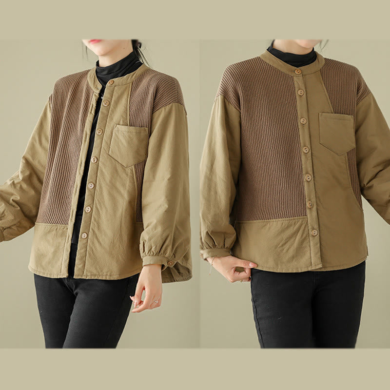 Buddha Stones Commute Plain Patchwork Design Women's Cotton Long Sleeve Jacket With Pocket - image 8