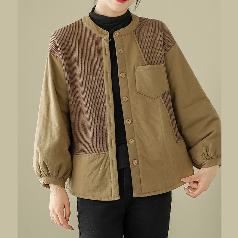Buddha Stones Commute Plain Patchwork Design Women's Cotton Long Sleeve Jacket With Pocket - image 5