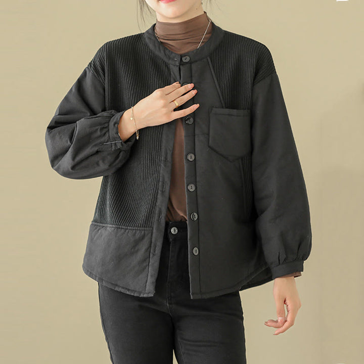 Buddha Stones Commute Plain Patchwork Design Women's Cotton Long Sleeve Jacket With Pocket - image 13