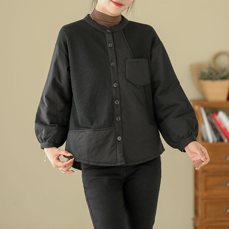 Buddha Stones Commute Plain Patchwork Design Women's Cotton Long Sleeve Jacket With Pocket - Black - US8-10,UK/AU12-14,EU40-42 (XL) - image 10