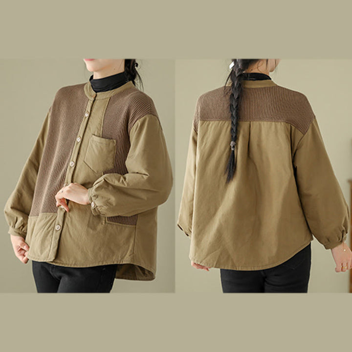 Buddha Stones Commute Plain Patchwork Design Women's Cotton Long Sleeve Jacket With Pocket - image 9