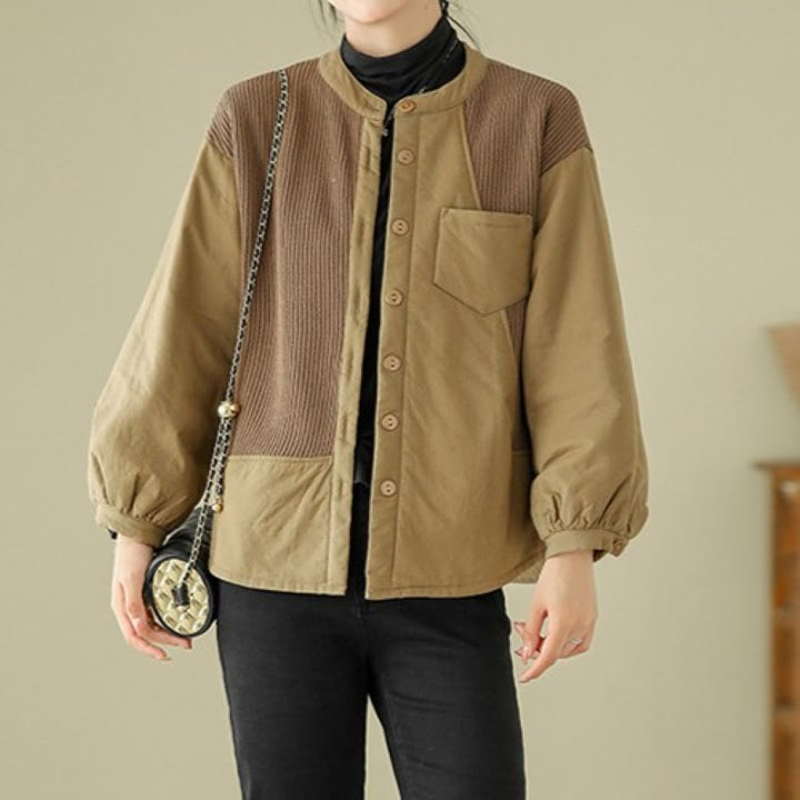 Buddha Stones Commute Plain Patchwork Design Women's Cotton Long Sleeve Jacket With Pocket - Goldenrod - US8-10,UK/AU12-14,EU40-42 (XL) - image 0