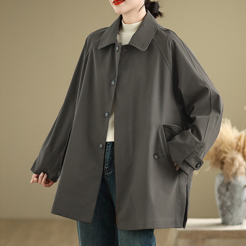 Buddha Stones Plain Patched Women's Long Sleeve Cargo Cotton Jacket With Pocket - image 3