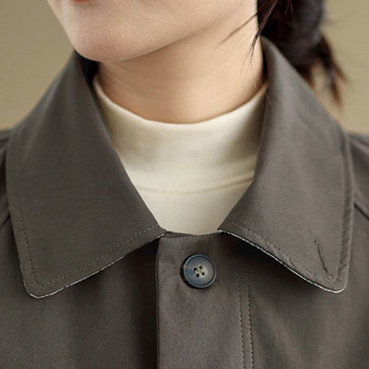 Buddha Stones Plain Patched Women's Long Sleeve Cargo Cotton Jacket With Pocket - image 7