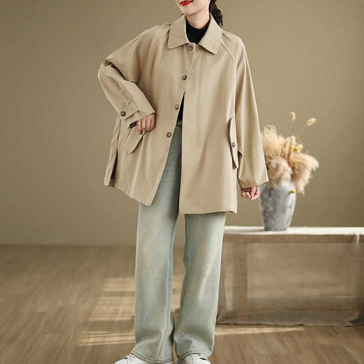 Buddha Stones Plain Patched Women's Long Sleeve Cargo Cotton Jacket With Pocket - image 15