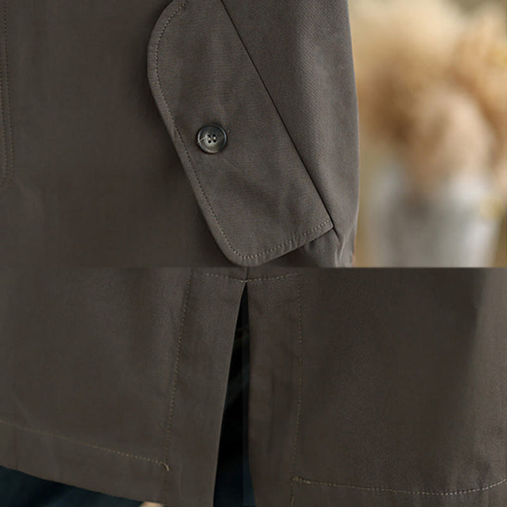 Buddha Stones Plain Patched Women's Long Sleeve Cargo Cotton Jacket With Pocket - image 9