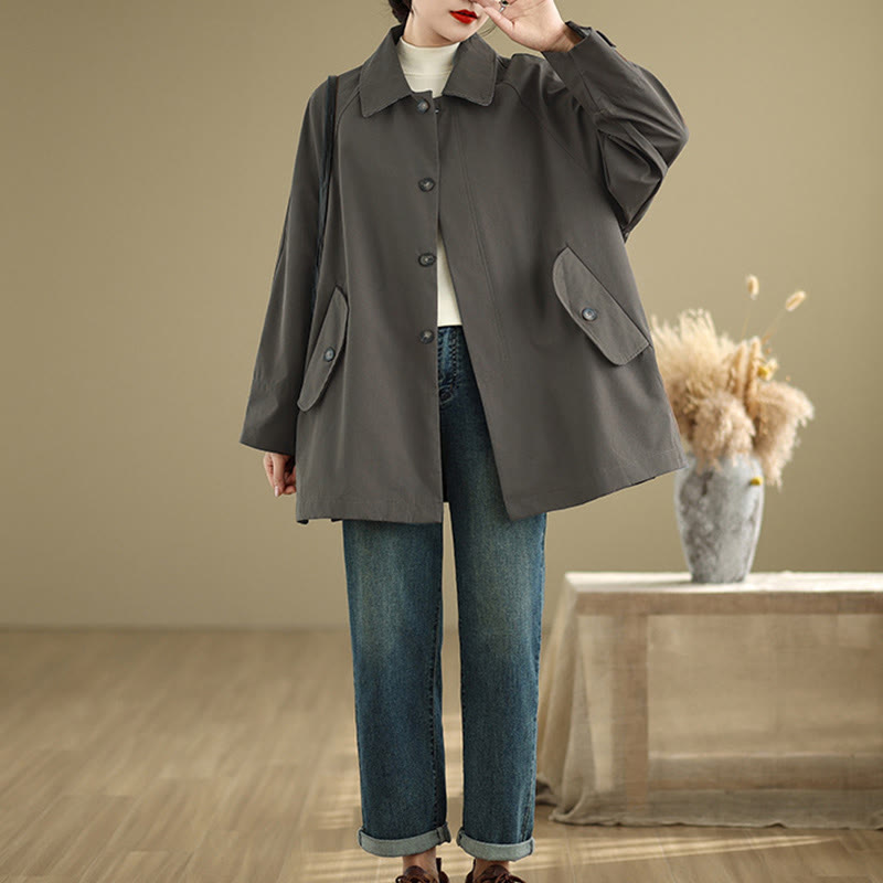 Buddha Stones Plain Patched Women's Long Sleeve Cargo Cotton Jacket With Pocket - image 5