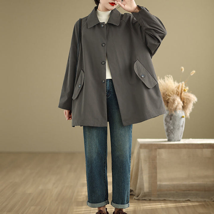 Buddha Stones Plain Patched Women's Long Sleeve Cargo Cotton Jacket With Pocket - image 5