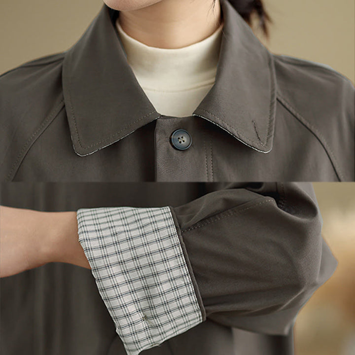 Buddha Stones Plain Patched Women's Long Sleeve Cargo Cotton Jacket With Pocket - image 8