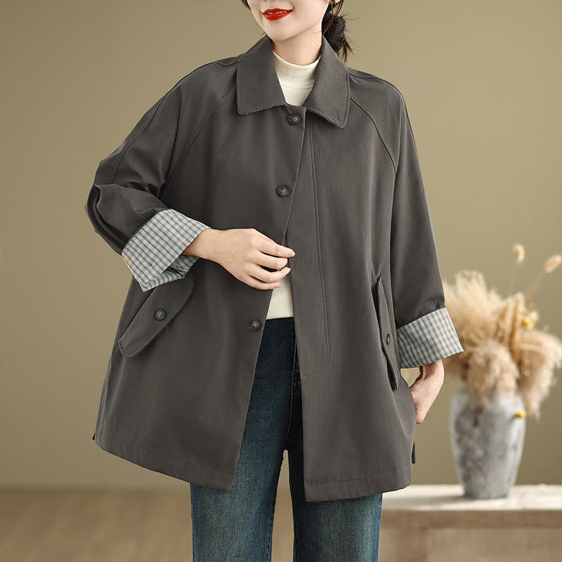 Buddha Stones Plain Patched Women's Long Sleeve Cargo Cotton Jacket With Pocket - DimGray - US12,UK/AU16,EU44 (XL) - image 0