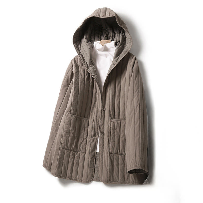 Buddha Stones Cord Design Quilting Women's Long Sleeve Cotton Hoodie Jacket With Pocket - Tan - US8-10,UK/AU12-14,EU40-42 (2XL) - image 0