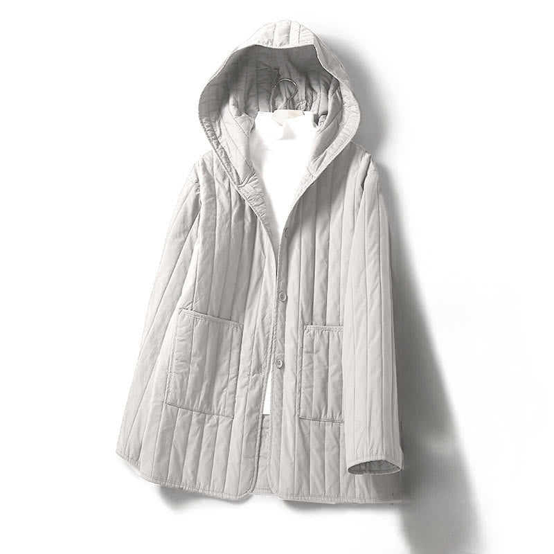 Buddha Stones Cord Design Quilting Women's Long Sleeve Cotton Hoodie Jacket With Pocket - WhiteSmoke - US8-10,UK/AU12-14,EU40-42 (2XL) - image 15