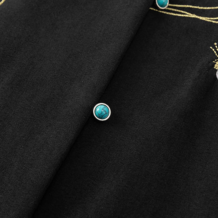 Buddha Stones Winter Embroidered Butterfly Ribbon Fleece-Lined Men's Cotton Long Sleeve Jacket - image 4