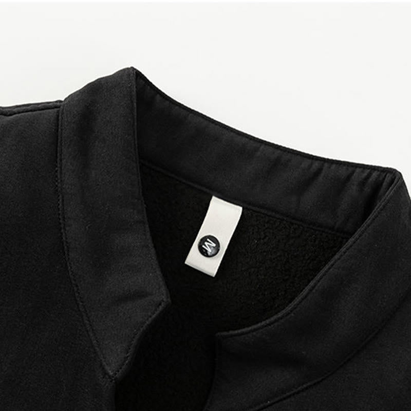 Buddha Stones Winter Embroidered Butterfly Ribbon Fleece-Lined Men's Cotton Long Sleeve Jacket - image 2