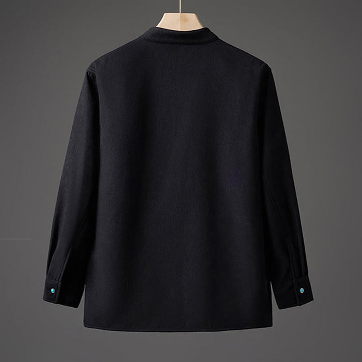 Buddha Stones Winter Embroidered Butterfly Ribbon Fleece-Lined Men's Cotton Long Sleeve Jacket - image 1