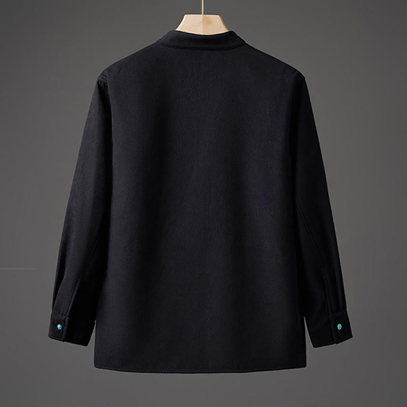 Buddha Stones Winter Embroidered Butterfly Ribbon Fleece-Lined Men's Cotton Long Sleeve Jacket - image 1