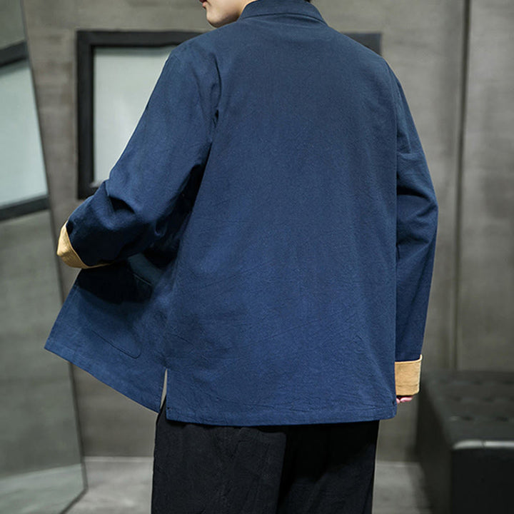 Buddha Stones Embroidered Cranes Auspicious Clouds Frog-Button Long Sleeve Cotton Linen Men's Shirt - image 24