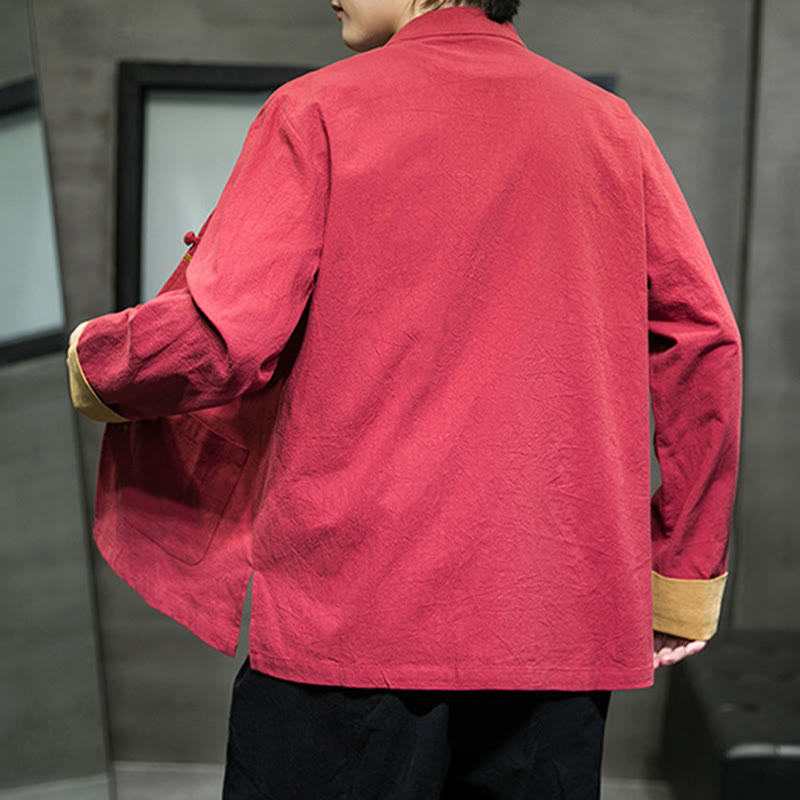 Buddha Stones Embroidered Cranes Auspicious Clouds Frog-Button Long Sleeve Cotton Linen Men's Shirt - image 32