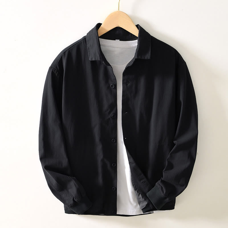 Buddha Stones Fall Solid Long Sleeve Buttons Down Men Cotton Shirt With Pockets - Black - US/UK/AU42,EU52 (3XL) - image 8