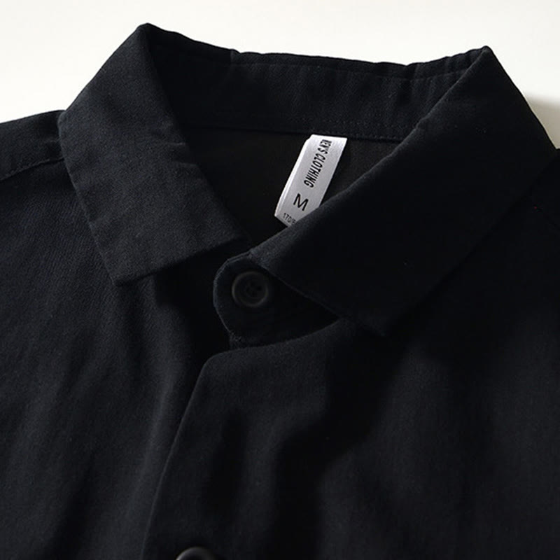 Buddha Stones Fall Solid Long Sleeve Buttons Down Men Cotton Shirt With Pockets - image 10