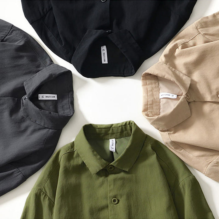 Buddha Stones Fall Solid Long Sleeve Buttons Down Men Cotton Shirt With Pockets - image 30