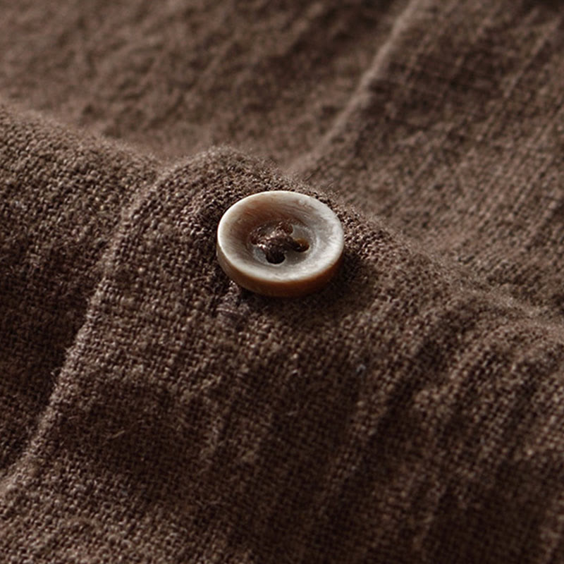 Buddha Stones Fall Solid Long Sleeve Buttons Men's Ramie Cotton Shirt With Pockets - image 12