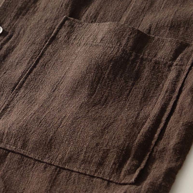 Buddha Stones Fall Solid Long Sleeve Buttons Men's Ramie Cotton Shirt With Pockets - image 13