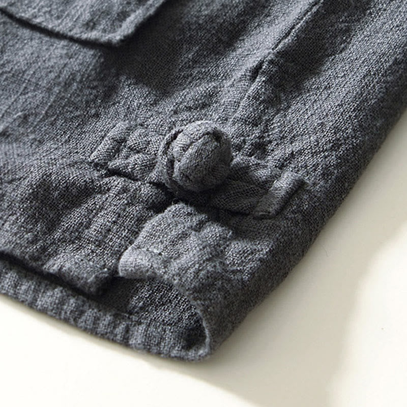 Buddha Stones Fall Solid Long Sleeve Buttons Men's Ramie Cotton Shirt With Pockets - image 23