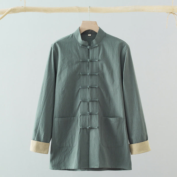 Buddha Stones Solid Long Sleeve Frog-Button Design Cotton Men's Shirt - CadetBlue - US/UK/AU44,EU54 (4XL) - image 2