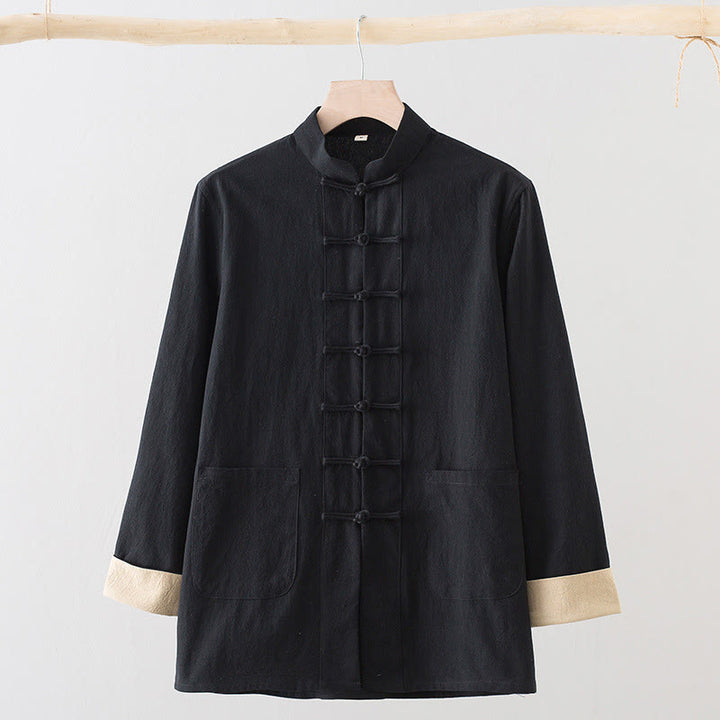 Buddha Stones Solid Long Sleeve Frog-Button Design Cotton Men's Shirt - Black - US/UK/AU44,EU54 (4XL) - image 9