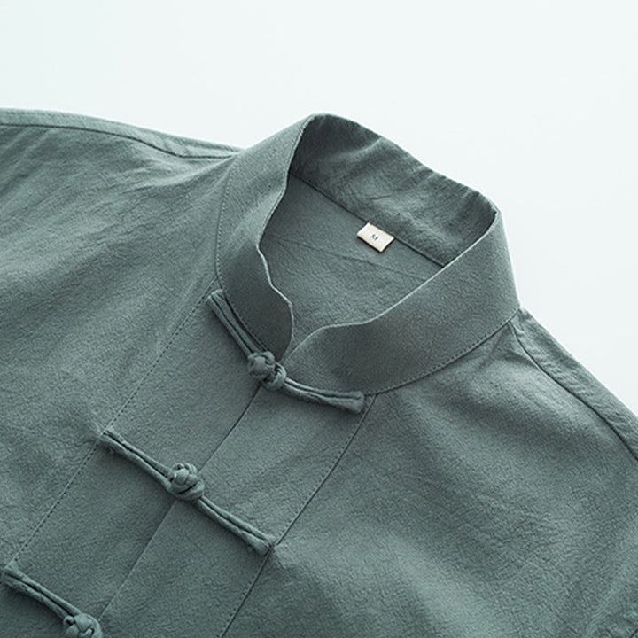 Buddha Stones Solid Long Sleeve Frog-Button Design Cotton Men's Shirt - image 4