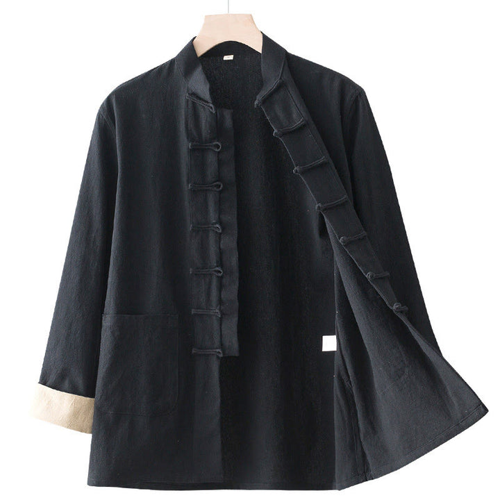 Buddha Stones Solid Long Sleeve Frog-Button Design Cotton Men's Shirt - image 10