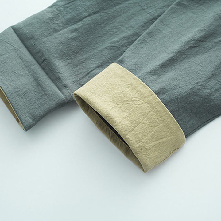 Buddha Stones Solid Long Sleeve Frog-Button Design Cotton Men's Shirt - image 8