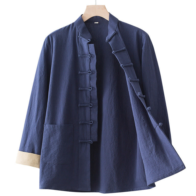 Buddha Stones Solid Long Sleeve Frog-Button Design Cotton Men's Shirt - image 16