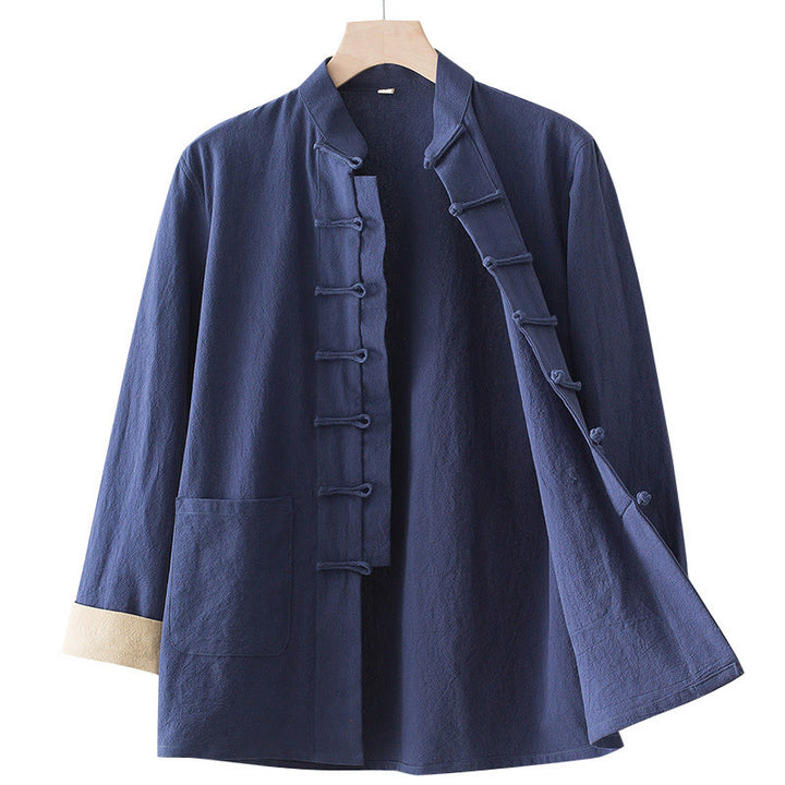 Buddha Stones Solid Long Sleeve Frog-Button Design Cotton Men's Shirt - image 16