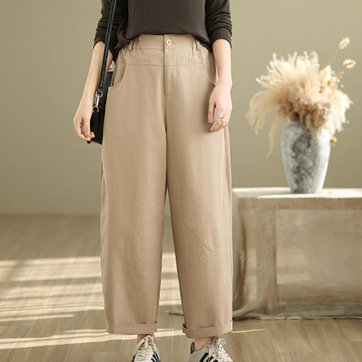 Buddha Stones Casual 7-8 Length Buttons Women's Cotton Polyester Harem Pants With Pockets - image 14