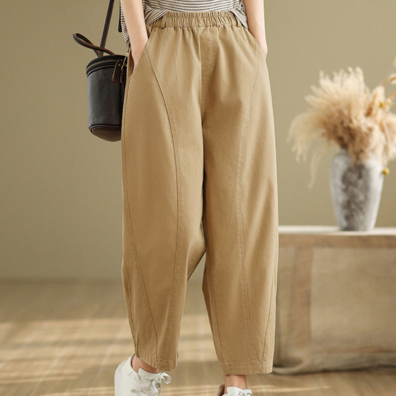 Buddha Stones Casual Elastic Waist Women's Polyester Harem Pants With Pockets - Wheat - US8-10,UK/AU12-14,EU40-42 (2XL) - image 0