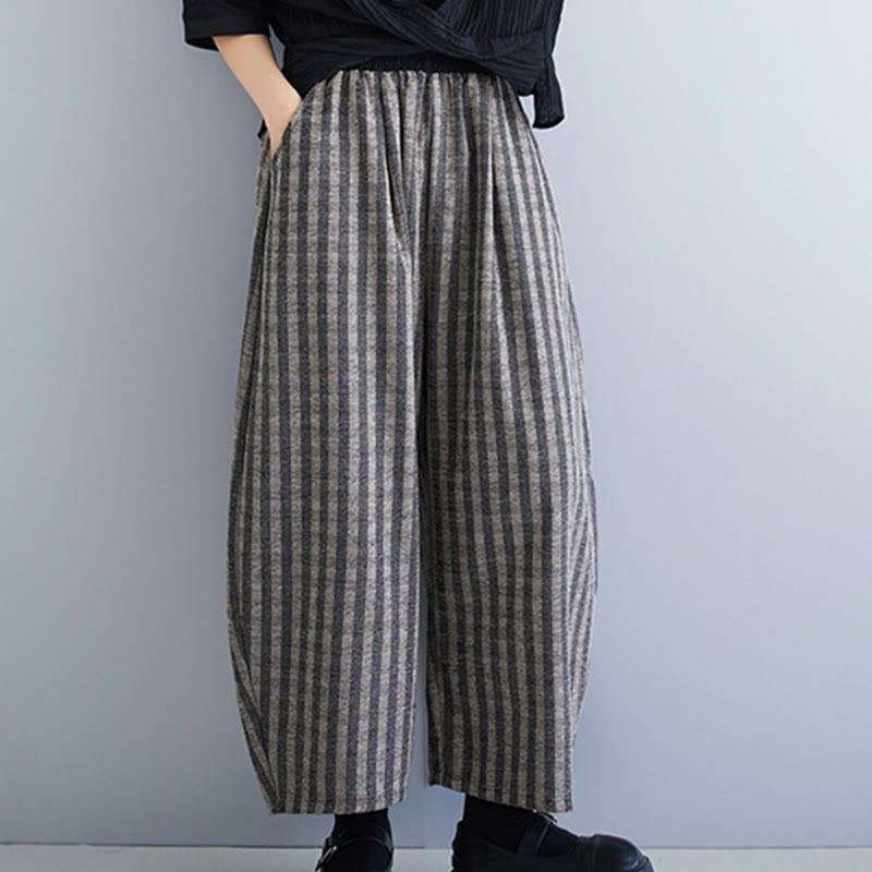 Buddha Stones Casual 7-8 Length Corduroy Stripes Women's Polyester Wide Leg Pants With Pockets - image 3