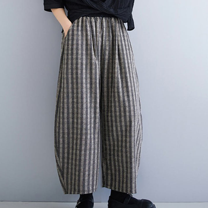 Buddha Stones Casual 7-8 Length Corduroy Stripes Women's Polyester Wide Leg Pants With Pockets - image 3