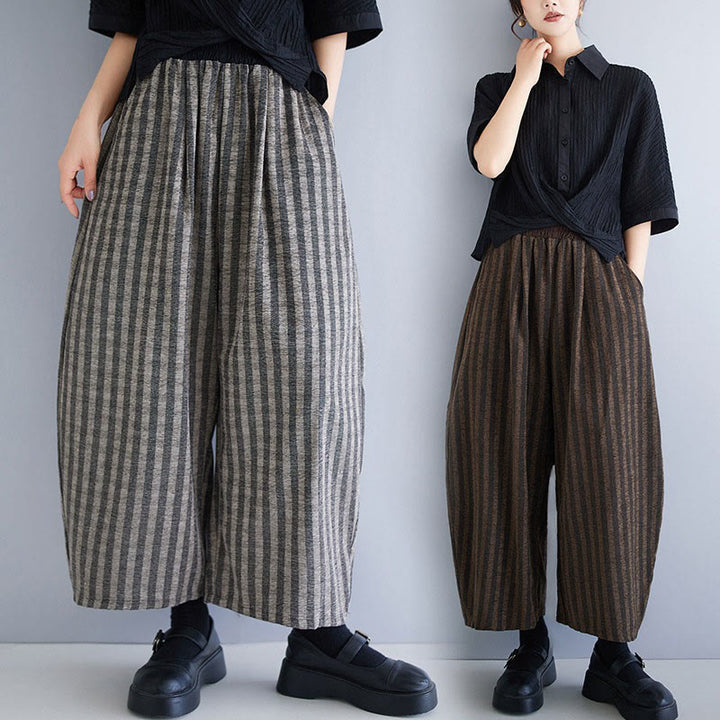 Buddha Stones Casual 7-8 Length Corduroy Stripes Women's Polyester Wide Leg Pants With Pockets - image 0