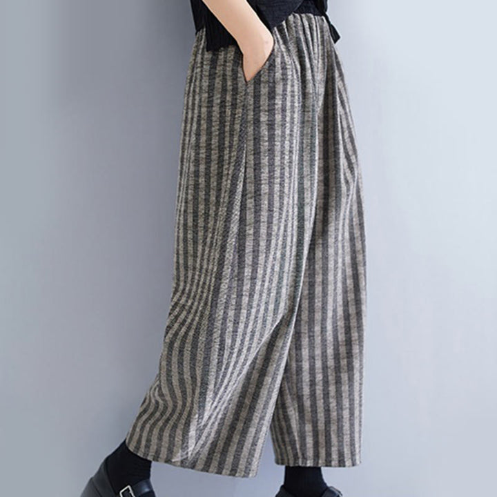 Buddha Stones Casual 7-8 Length Corduroy Stripes Women's Polyester Wide Leg Pants With Pockets - image 9